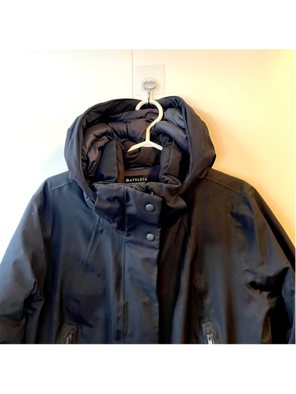 Athleta Outbound Parka II Black Down Hooded Long Winter Coat Midi Women’s XL - Picture 6 of 16
